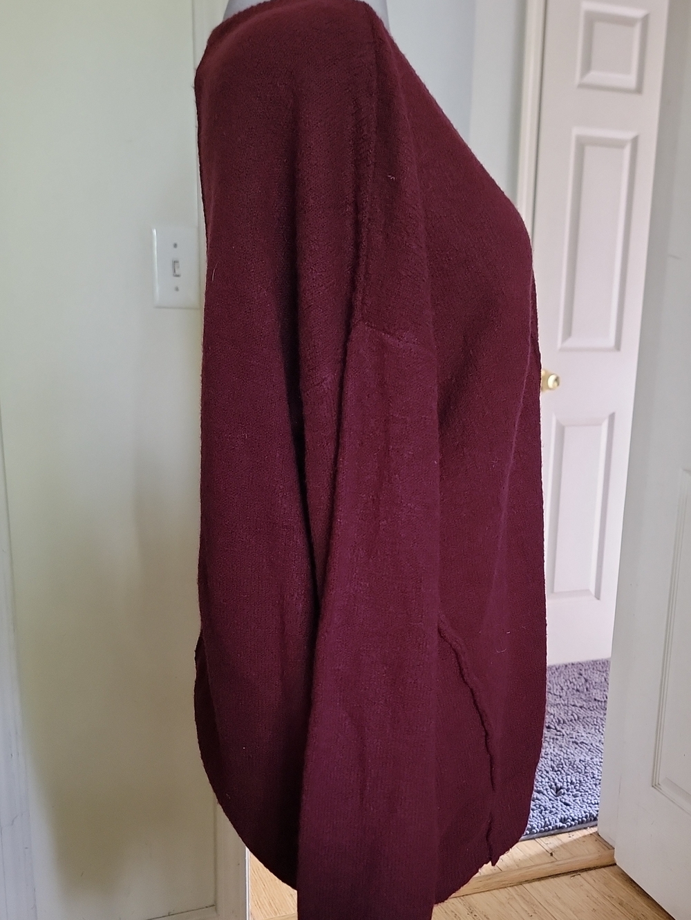 dreamers Women's V-Neck Pullover Sweater - Burgundy - Picture 3 of 7